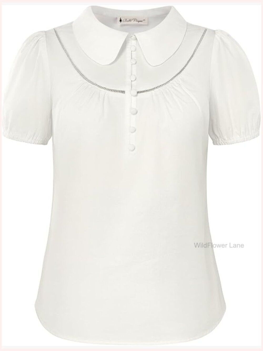 Short Puff Sleeve Blouse Peter Pan Collar Dressy Work Shirt Cotton Top